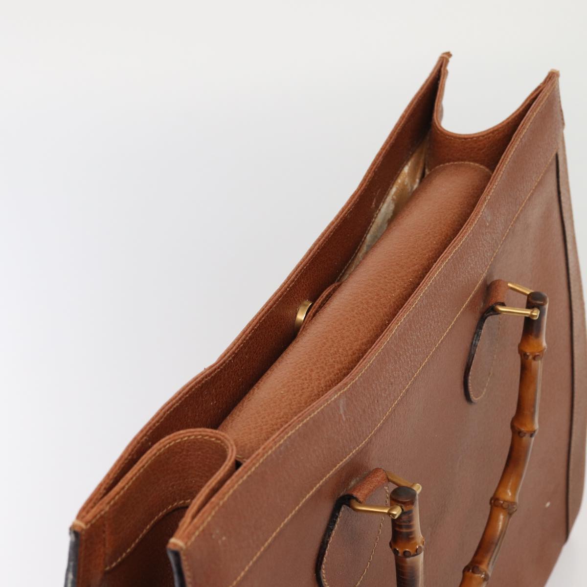 GUCCI Bamboo Hand Bag Leather Brown Gold 002 1186 0259 86920