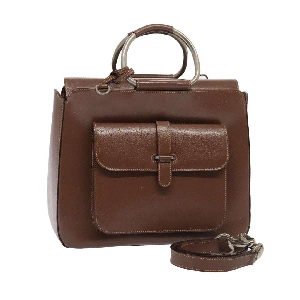 GUCCI Hand Bag Leather 2way Brown Silver 000 2058 0307 5 86921