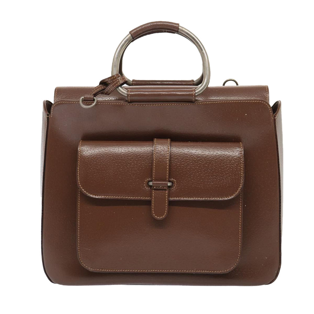 GUCCI Hand Bag Leather 2way Brown Silver 000 2058 0307 5 86921