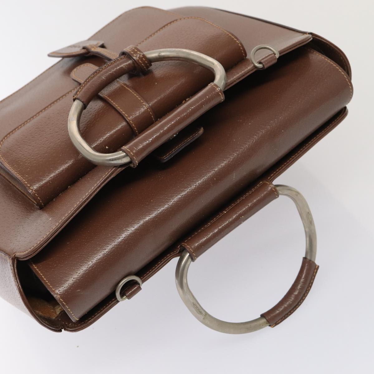 GUCCI Hand Bag Leather 2way Brown Silver 000 2058 0307 5 86921