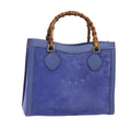 GUCCI Bamboo Hand Bag Suede Leather Blue Gold 002 1186 0260 86922