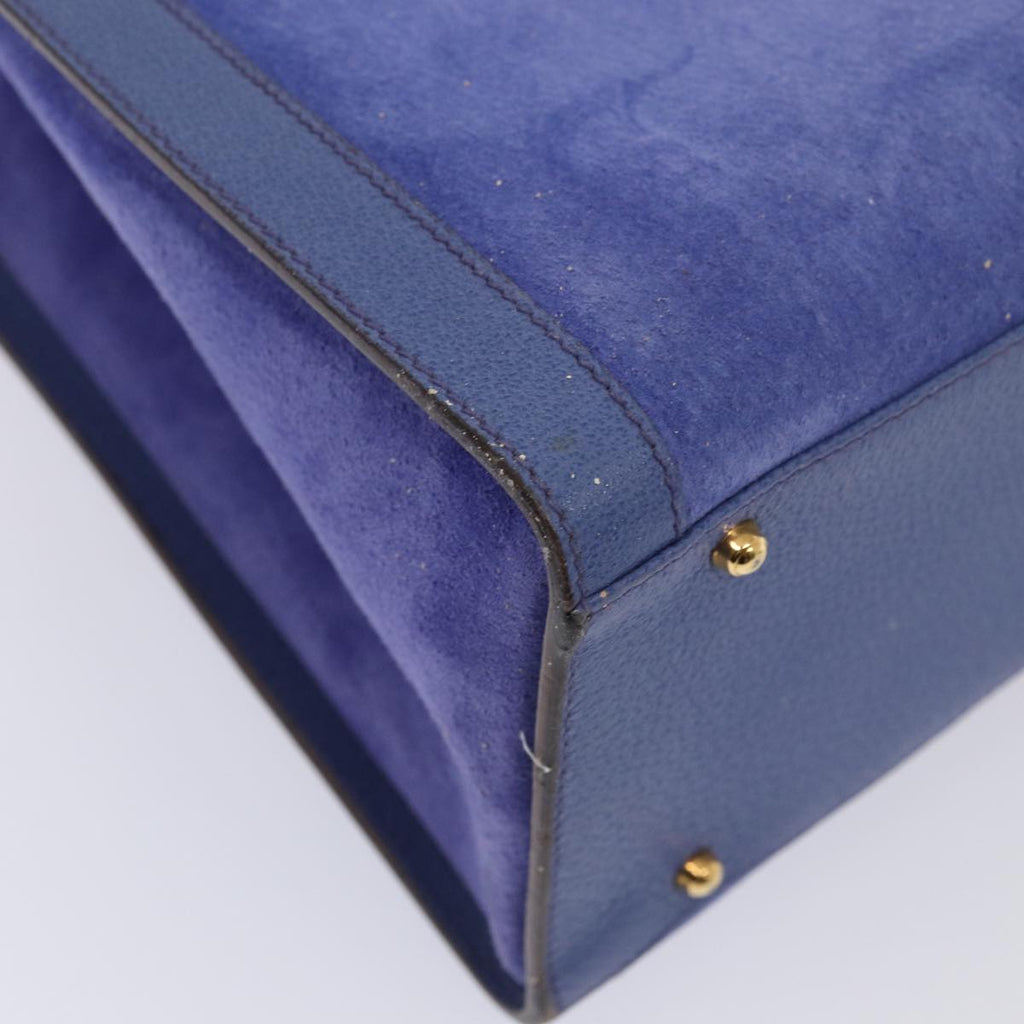 GUCCI Bamboo Hand Bag Suede Leather Blue Gold 002 1186 0260 86922