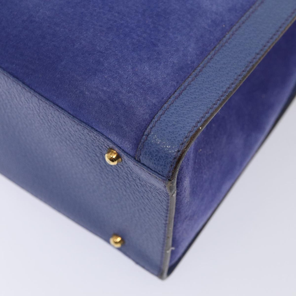 GUCCI Bamboo Hand Bag Suede Leather Blue Gold 002 1186 0260 86922