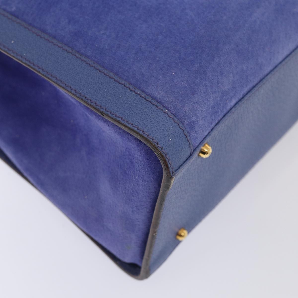 GUCCI Bamboo Hand Bag Suede Leather Blue Gold 002 1186 0260 86922