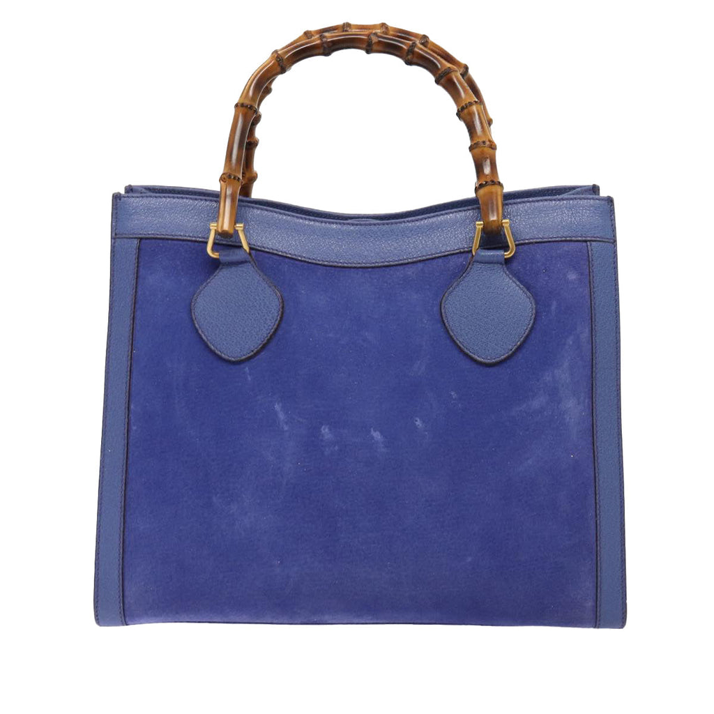 GUCCI Bamboo Hand Bag Suede Leather Blue Gold 002 1186 0260 86922