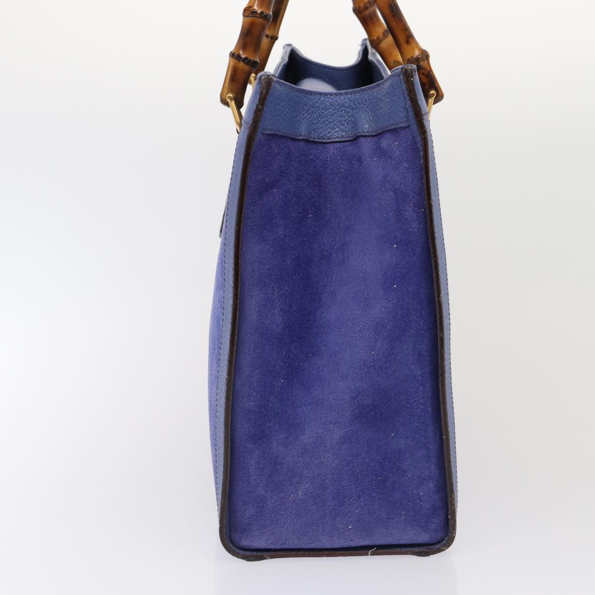 GUCCI Bamboo Hand Bag Suede Leather Blue Gold 002 1186 0260 86922