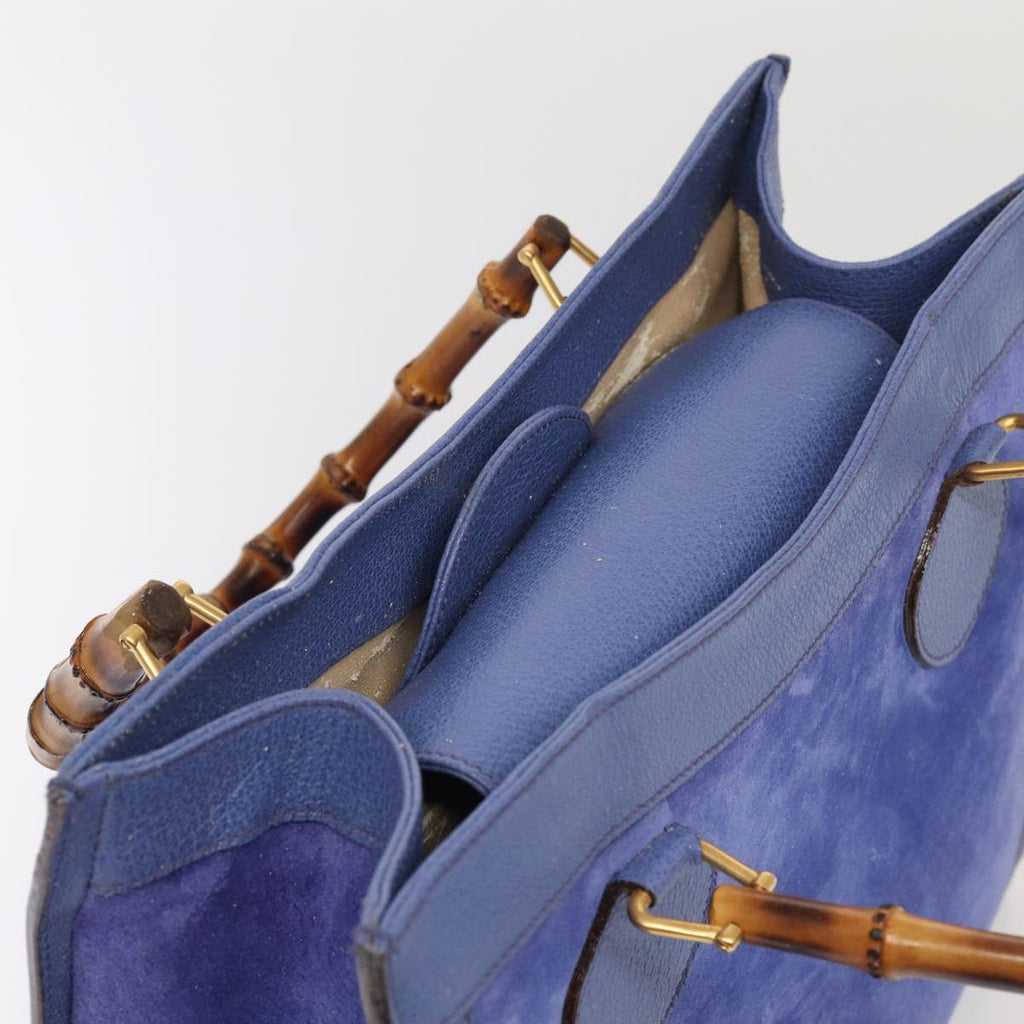GUCCI Bamboo Hand Bag Suede Leather Blue Gold 002 1186 0260 86922