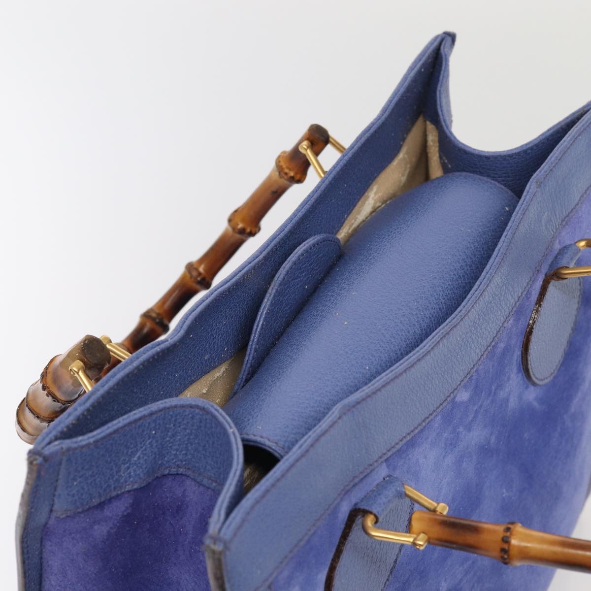 GUCCI Bamboo Hand Bag Suede Leather Blue Gold 002 1186 0260 86922