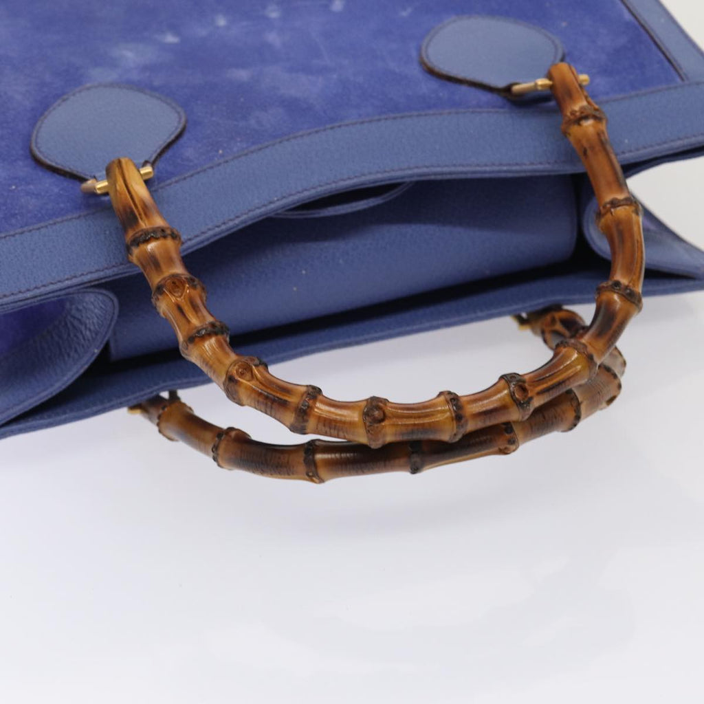 GUCCI Bamboo Hand Bag Suede Leather Blue Gold 002 1186 0260 86922