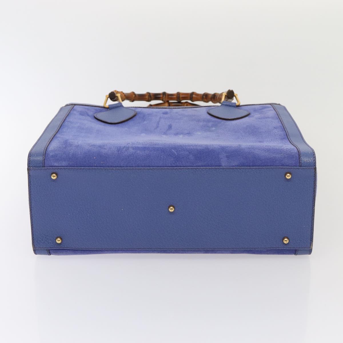 GUCCI Bamboo Hand Bag Suede Leather Blue Gold 002 1186 0260 86922