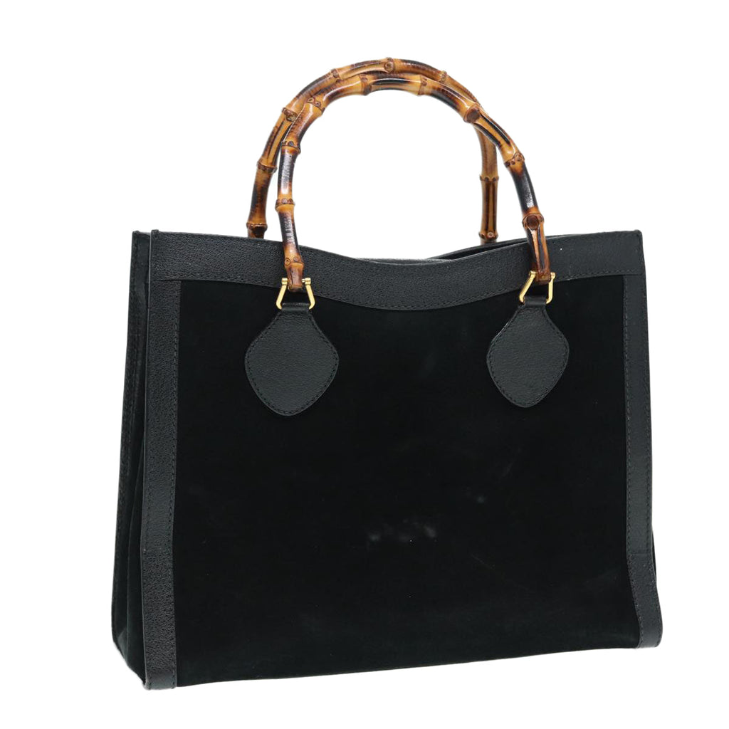 GUCCI Bamboo Hand Bag Suede Leather Black Gold 002 2853 0260 0 86923