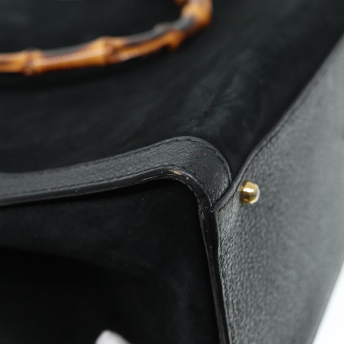 GUCCI Bamboo Hand Bag Suede Leather Black Gold 002 2853 0260 0 86923