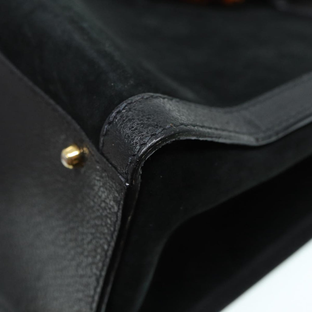 GUCCI Bamboo Hand Bag Suede Leather Black Gold 002 2853 0260 0 86923