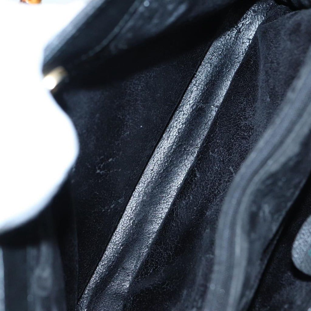 GUCCI Bamboo Hand Bag Suede Leather Black Gold 002 2853 0260 0 86923