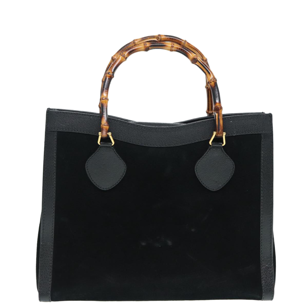 GUCCI Bamboo Hand Bag Suede Leather Black Gold 002 2853 0260 0 86923