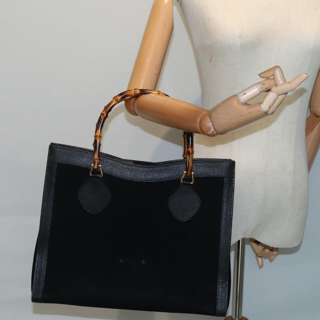 GUCCI Bamboo Hand Bag Suede Leather Black Gold 002 2853 0260 0 86923
