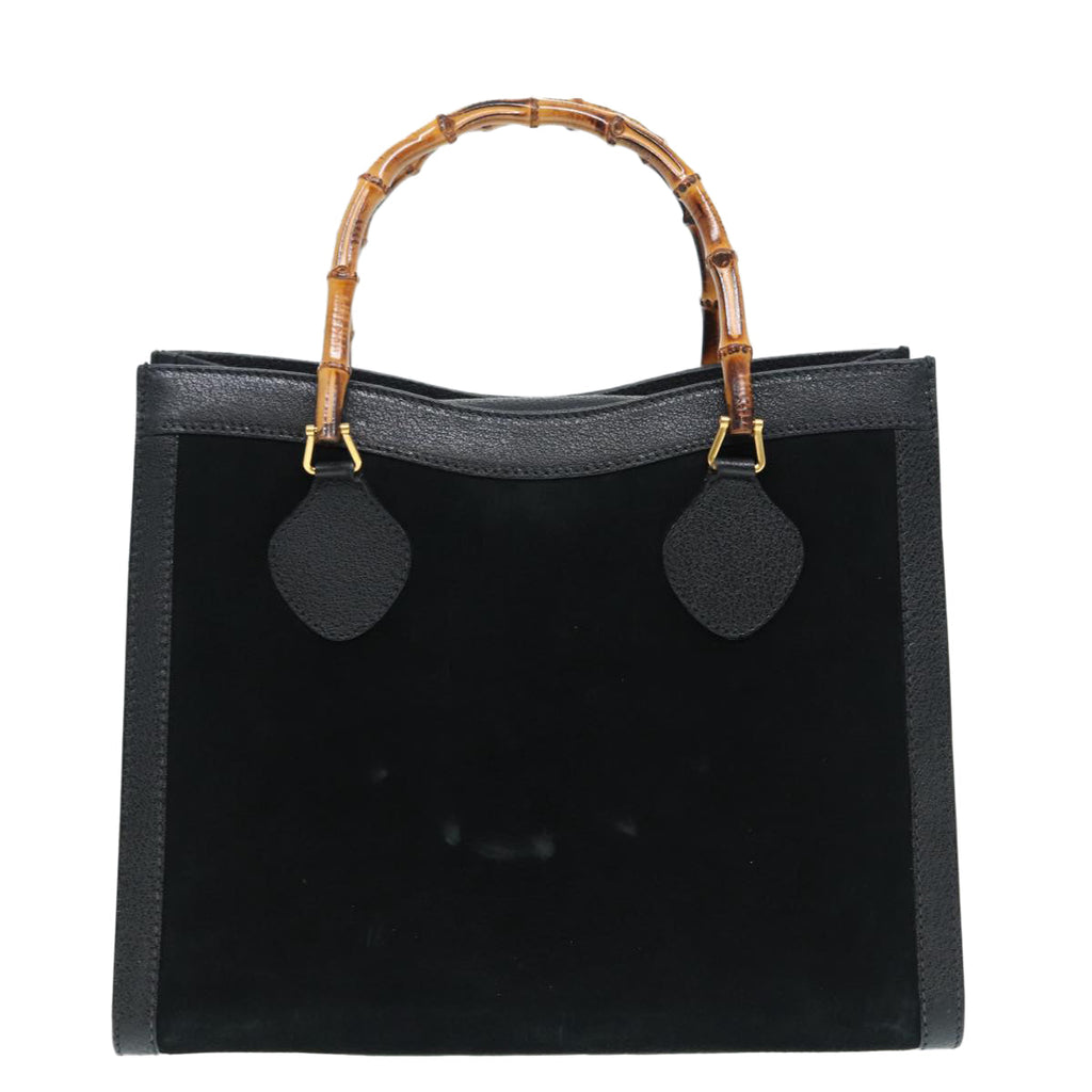 GUCCI Bamboo Hand Bag Suede Leather Black Gold 002 2853 0260 0 86923