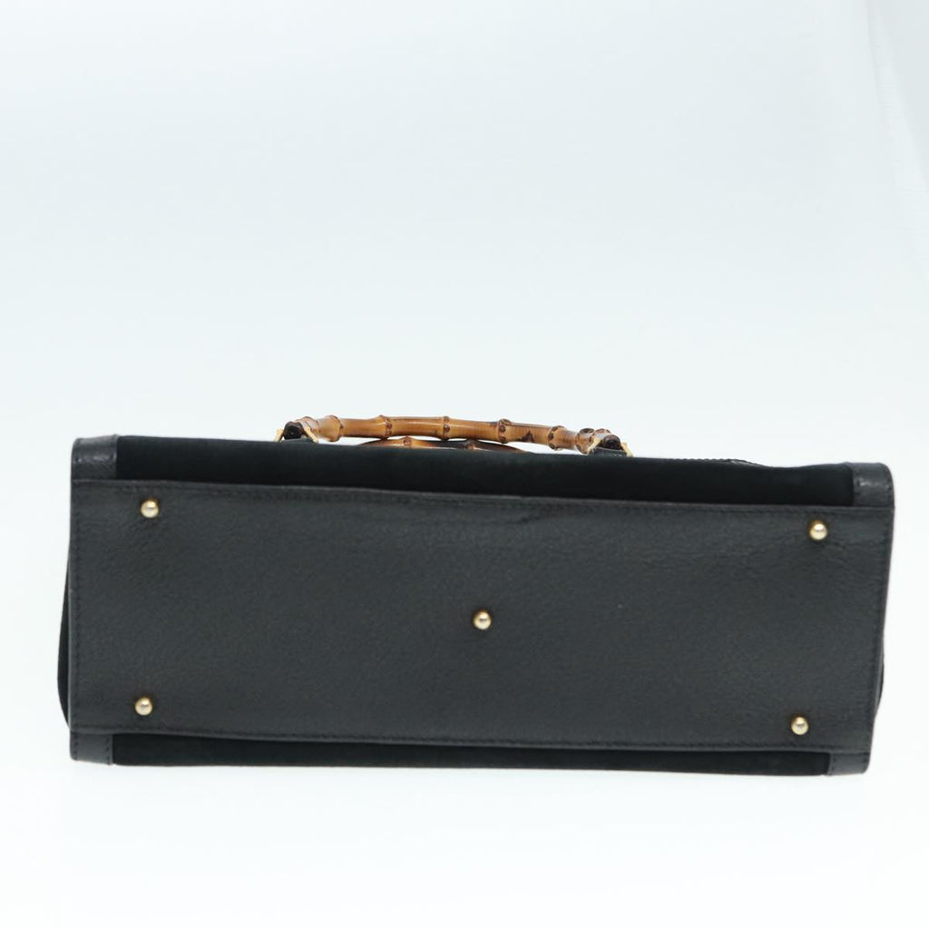 GUCCI Bamboo Hand Bag Suede Leather Black Gold 002 2853 0260 0 86923