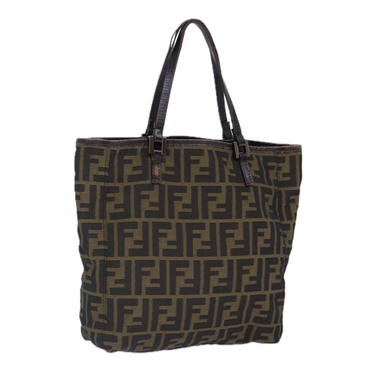FENDI Zucca Canvas Hand Bag Brown Black Silver 86924