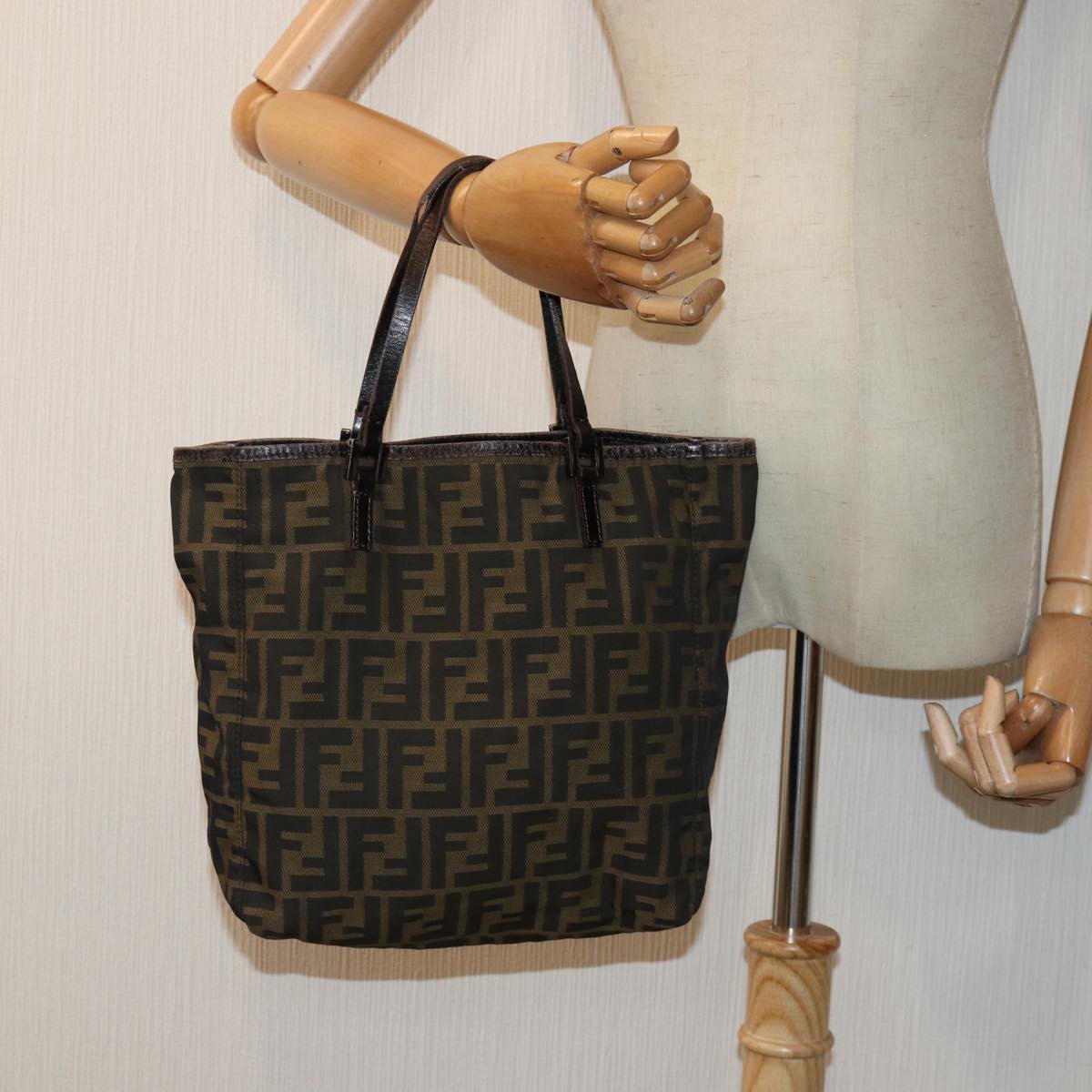 FENDI Zucca Canvas Hand Bag Brown Black Silver 86924