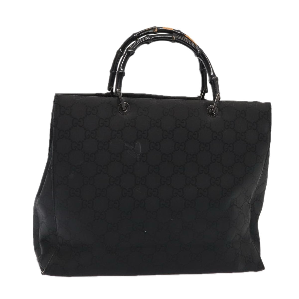 GUCCI GG Canvas Bamboo Hand Bag Black Silver 002 1015 86927