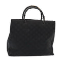 GUCCI GG Canvas Bamboo Hand Bag Black Silver 002 1015 86927