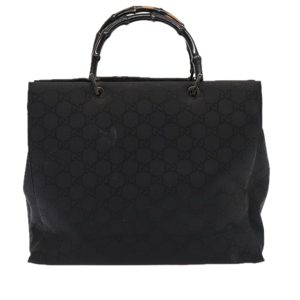 GUCCI GG Canvas Bamboo Hand Bag Black Silver 002 1015 86927