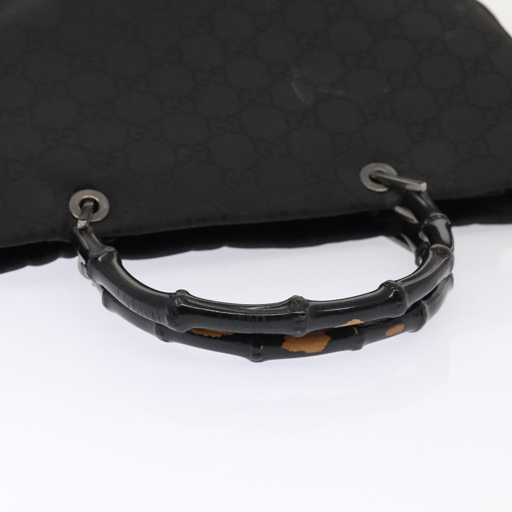 GUCCI GG Canvas Bamboo Hand Bag Black Silver 002 1015 86927