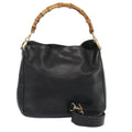 GUCCI Bamboo Hand Bag Leather 2way Black Gold 001 1638 3444 86928