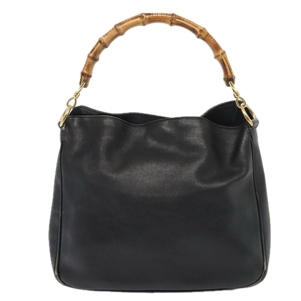 GUCCI Bamboo Hand Bag Leather 2way Black Gold 001 1638 3444 86928