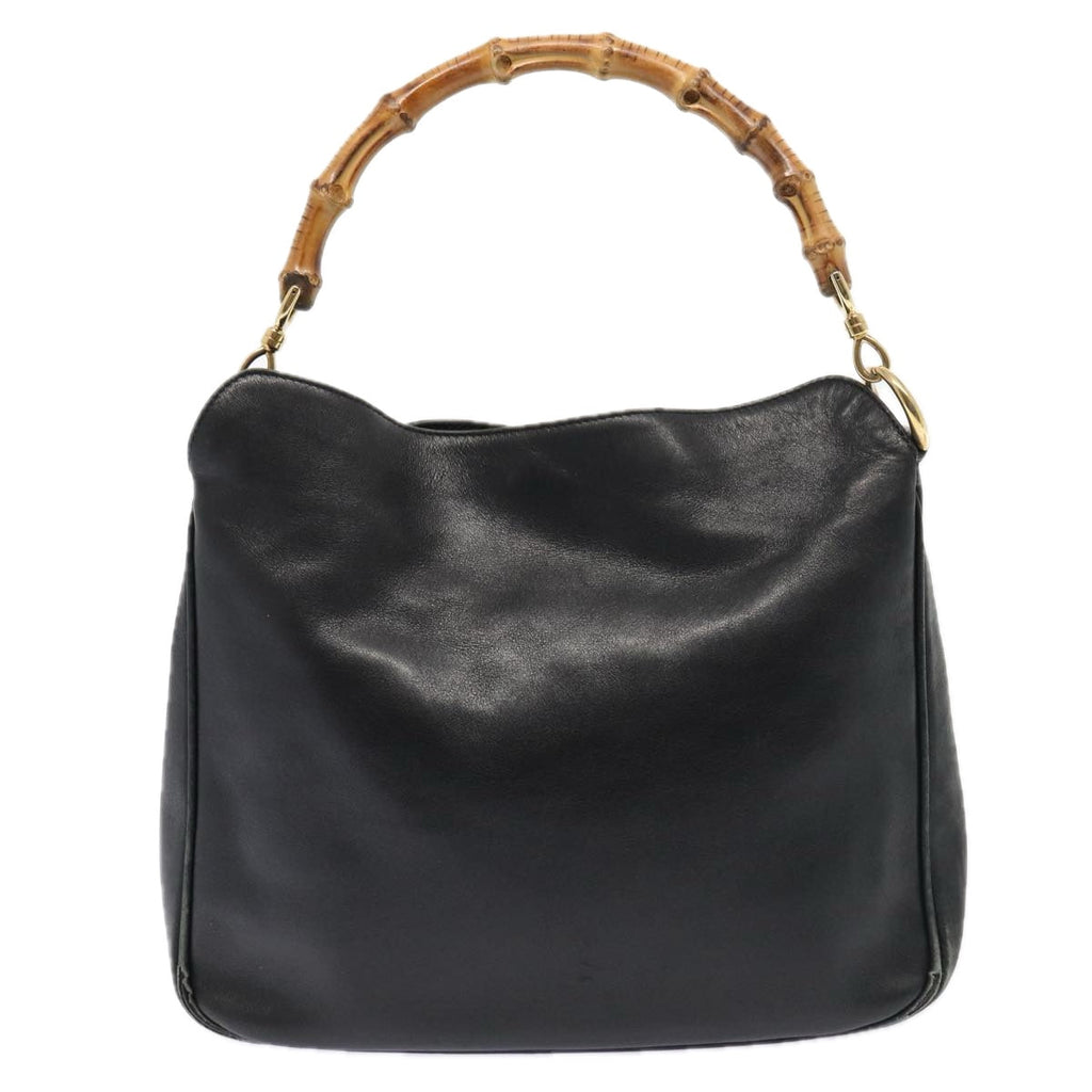 GUCCI Bamboo Hand Bag Leather 2way Black Gold 001 1638 3444 86928
