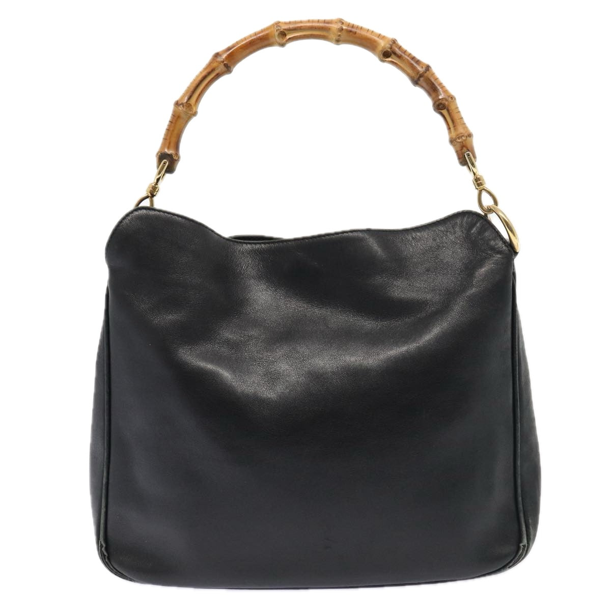 GUCCI Bamboo Hand Bag Leather 2way Black Gold 001 1638 3444 86928