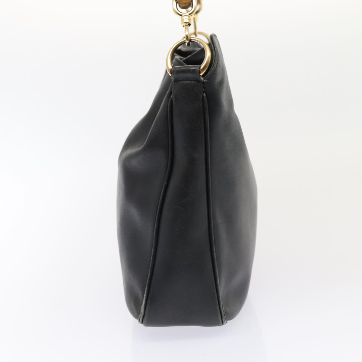 GUCCI Bamboo Hand Bag Leather 2way Black Gold 001 1638 3444 86928