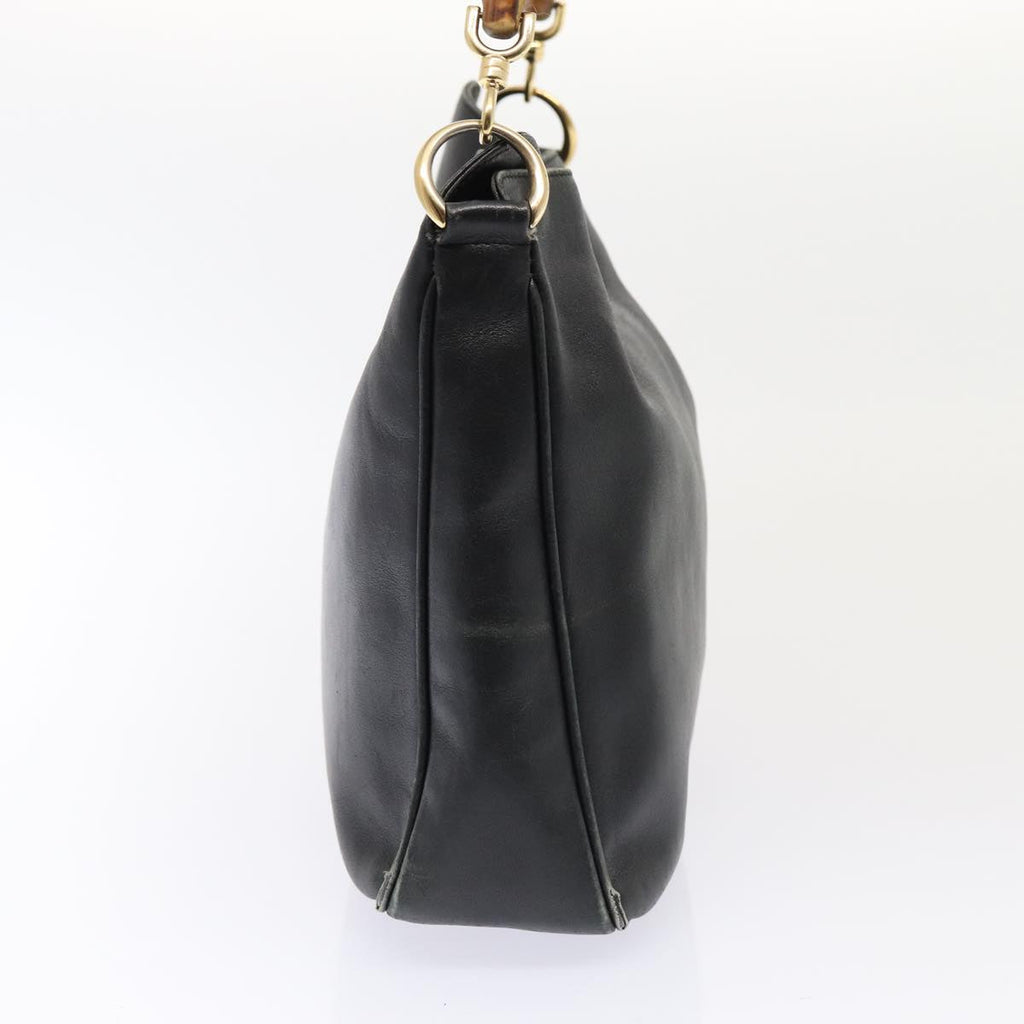 GUCCI Bamboo Hand Bag Leather 2way Black Gold 001 1638 3444 86928