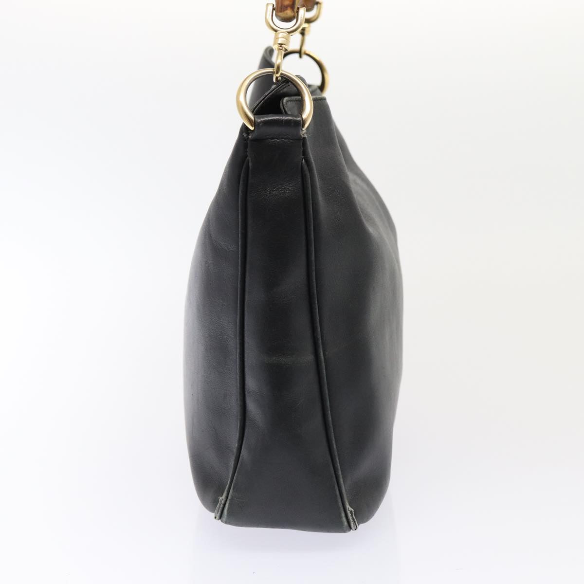 GUCCI Bamboo Hand Bag Leather 2way Black Gold 001 1638 3444 86928