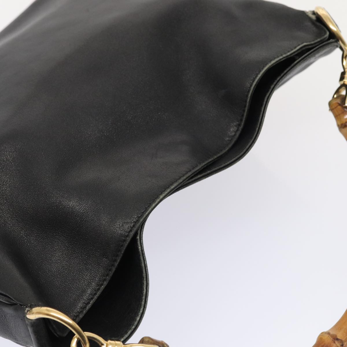 GUCCI Bamboo Hand Bag Leather 2way Black Gold 001 1638 3444 86928