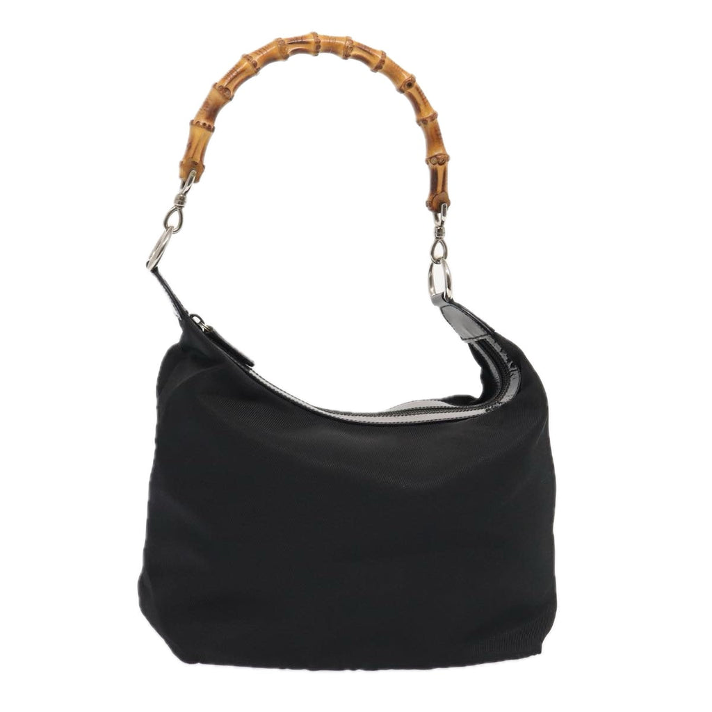 GUCCI Bamboo Hand Bag Nylon Black Silver 000 2296 0531 86929