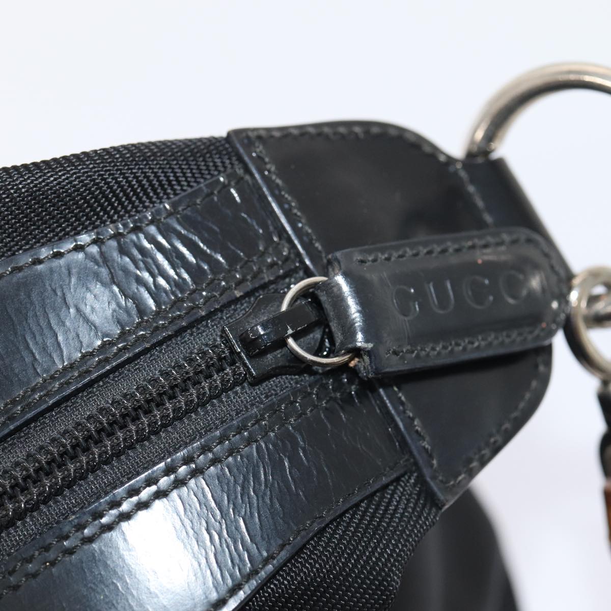 GUCCI Bamboo Hand Bag Nylon Black Silver 000 2296 0531 86929