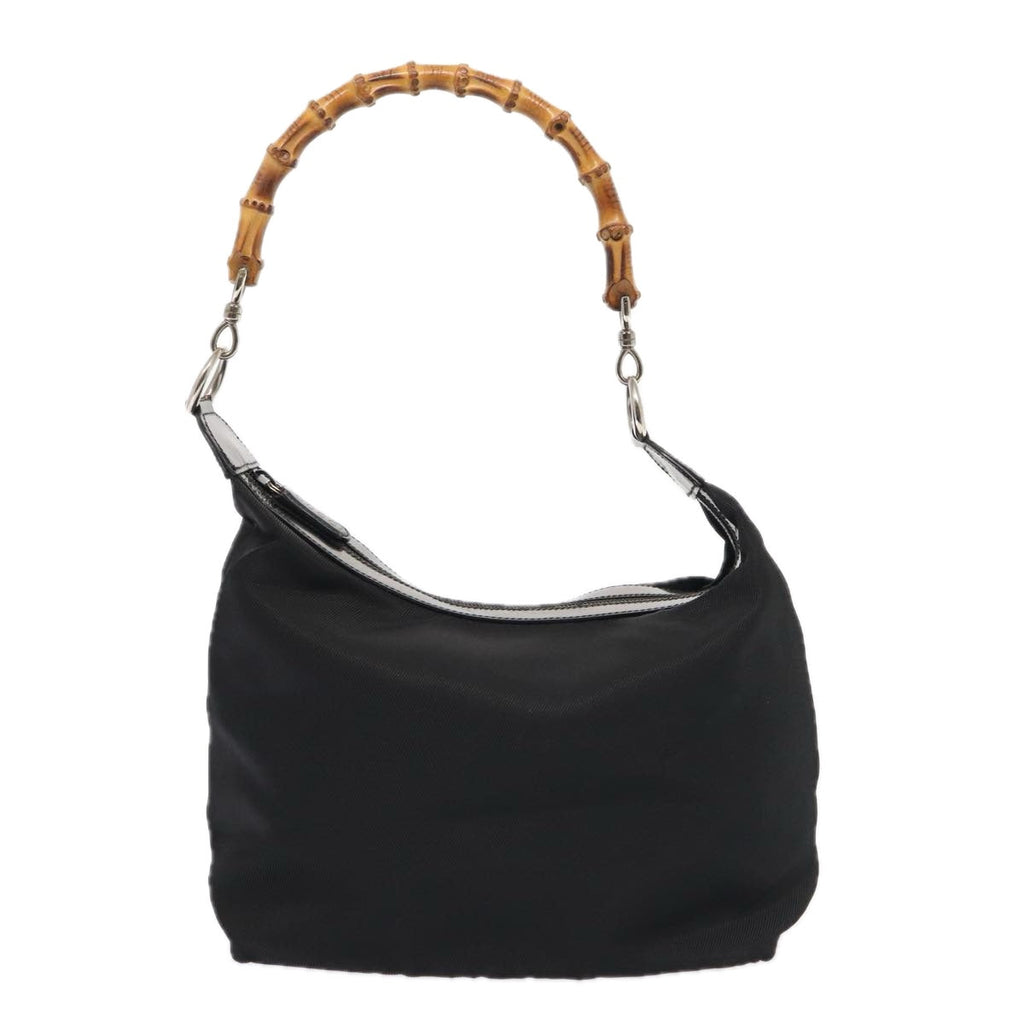 GUCCI Bamboo Hand Bag Nylon Black Silver 000 2296 0531 86929