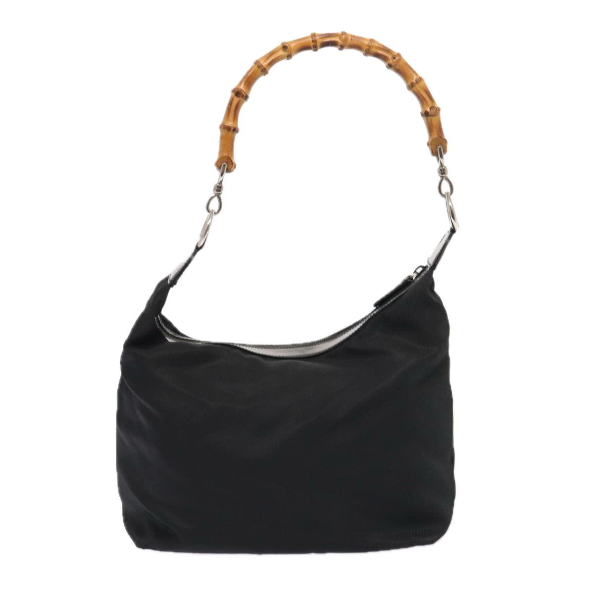 GUCCI Bamboo Hand Bag Nylon Black Silver 000 2296 0531 86929