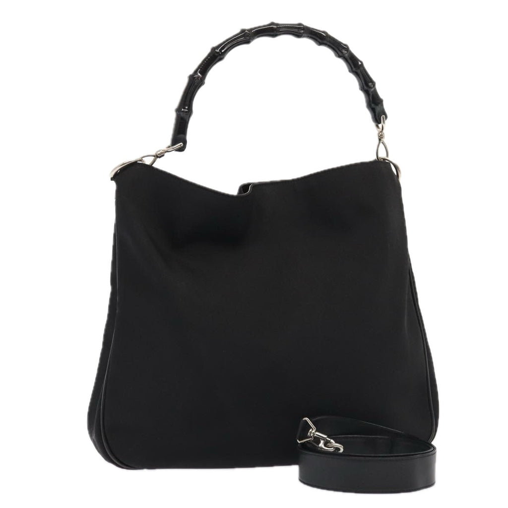 GUCCI Bamboo Hand Bag Nylon 2way Black Silver 001 2113 1577 86930