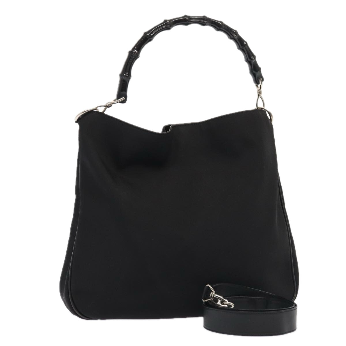 GUCCI Bamboo Hand Bag Nylon 2way Black Silver 001 2113 1577 86930