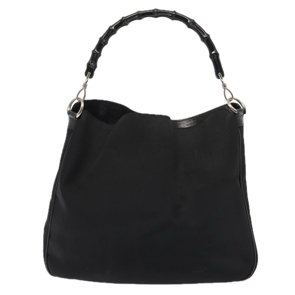 GUCCI Bamboo Hand Bag Nylon 2way Black Silver 001 2113 1577 86930