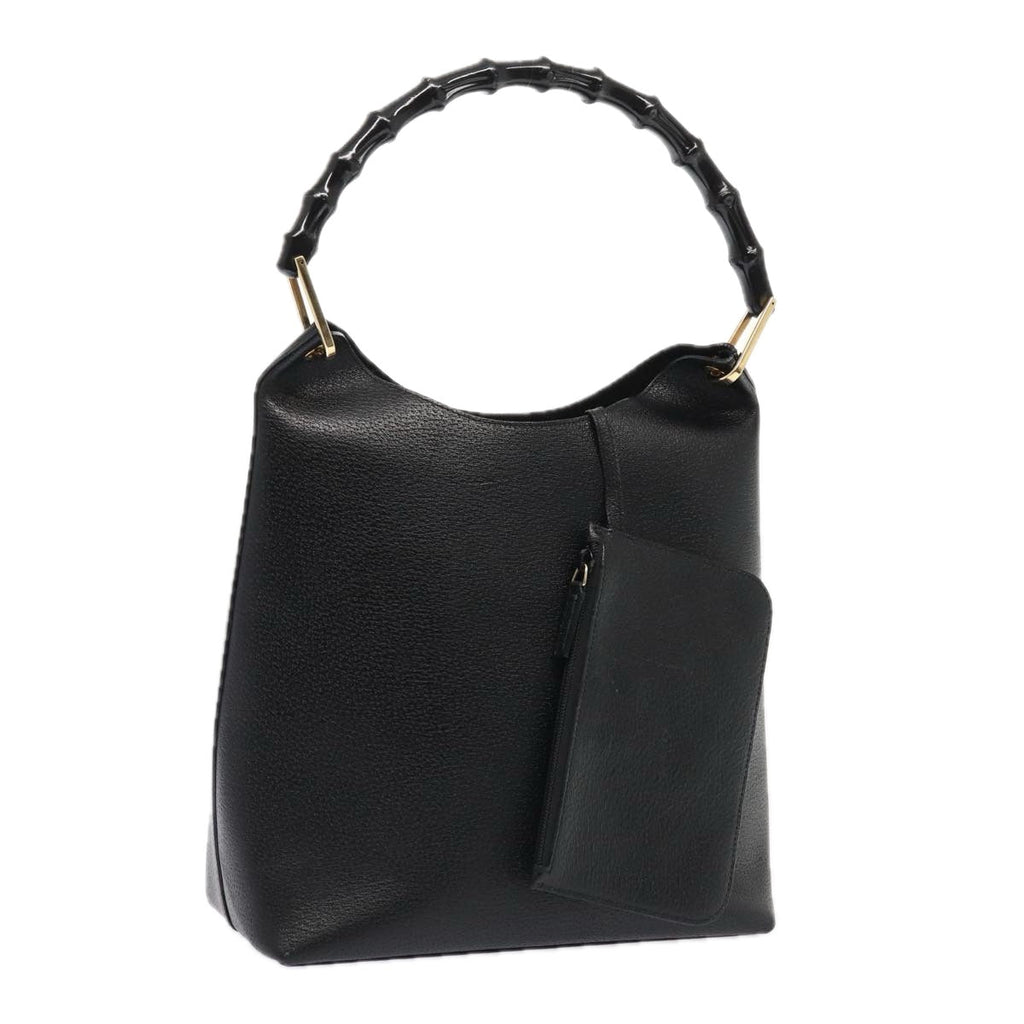 GUCCI Bamboo Shoulder Bag Leather Black Gold 86931