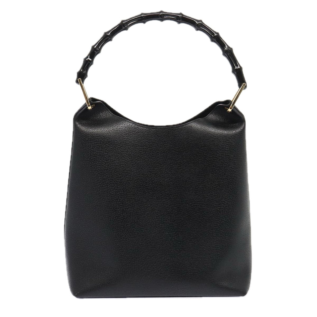 GUCCI Bamboo Shoulder Bag Leather Black Gold 86931