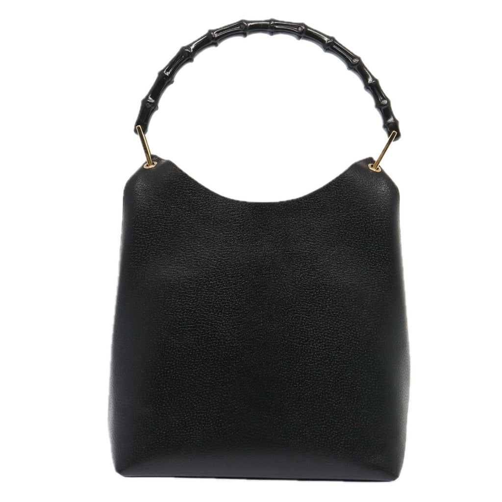 GUCCI Bamboo Shoulder Bag Leather Black Gold 86931