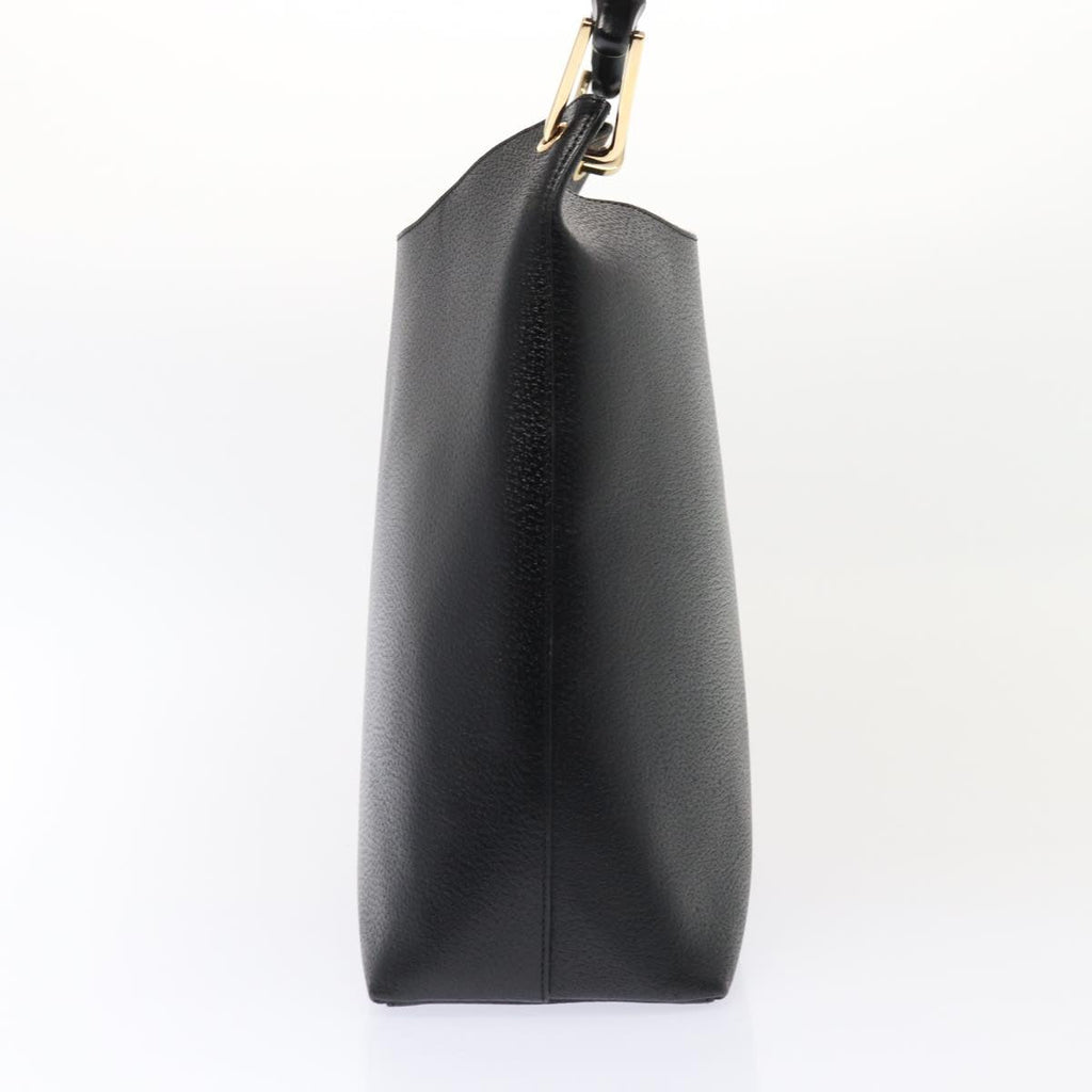 GUCCI Bamboo Shoulder Bag Leather Black Gold 86931