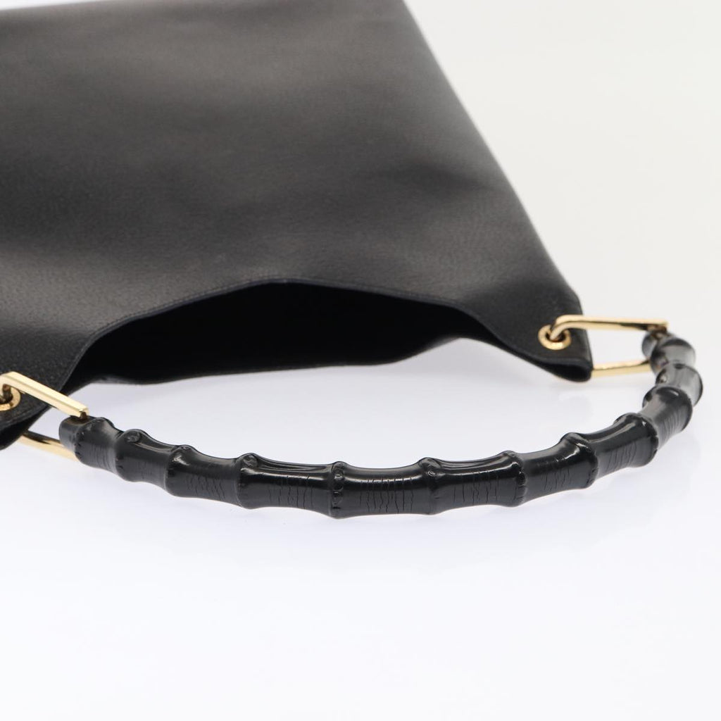 GUCCI Bamboo Shoulder Bag Leather Black Gold 86931