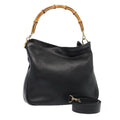 GUCCI Bamboo Hand Bag Leather 2way Black Gold 001 1998 1638 86932