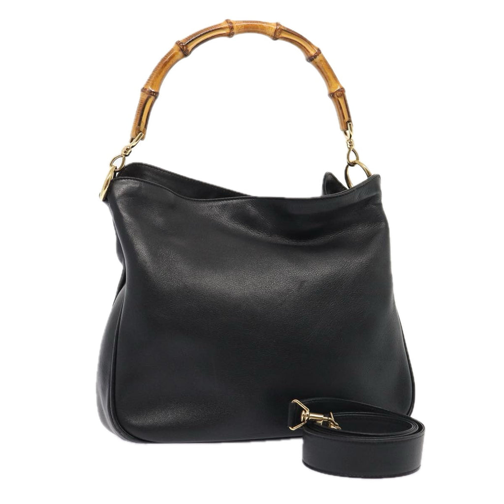 GUCCI Bamboo Hand Bag Leather 2way Black Gold 001 1998 1638 86932
